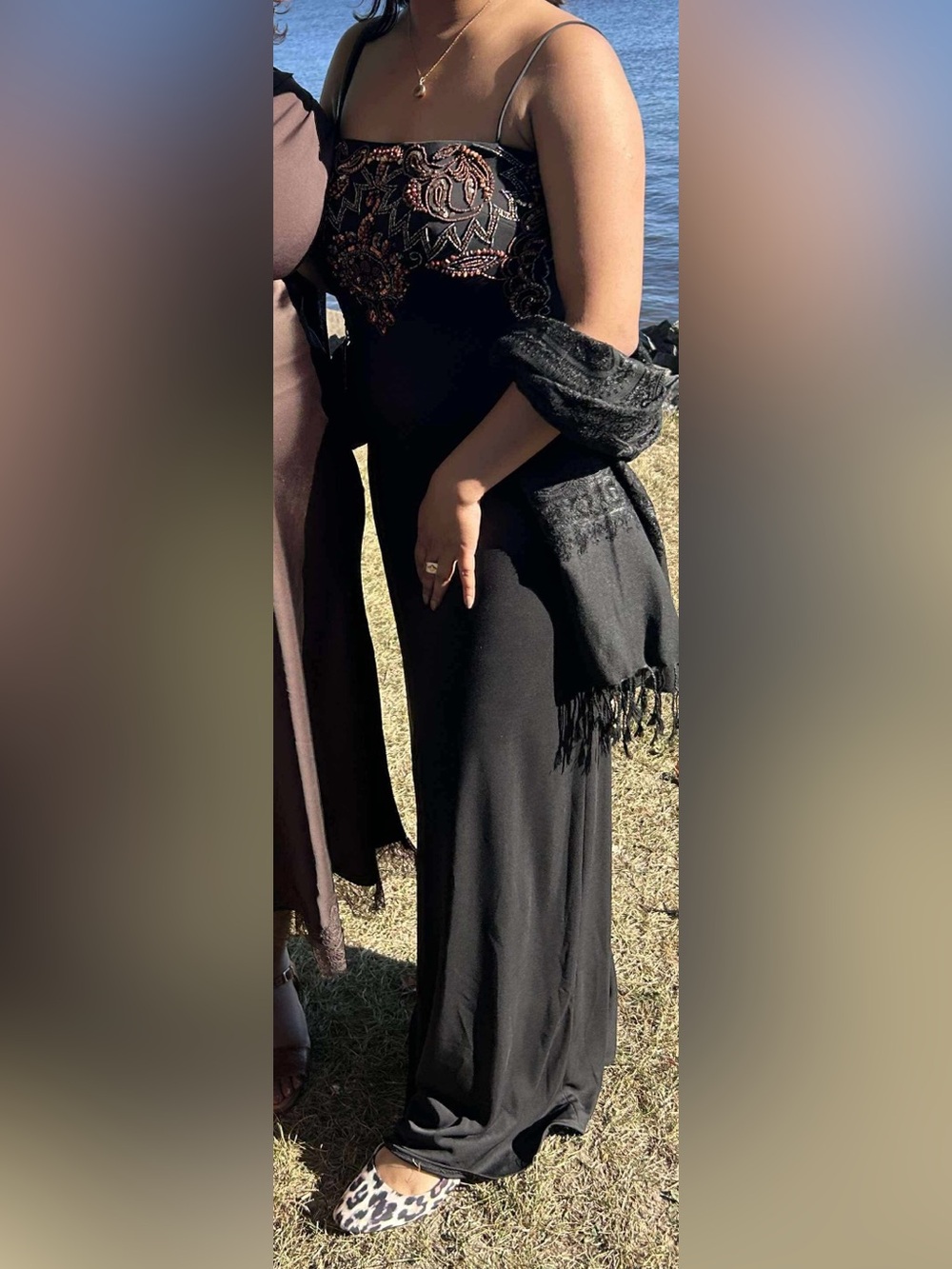 Black Strapless Evening Dress with Beaded Bodice